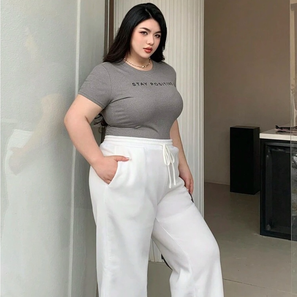 Stay Positive Gray Ribbed Women's Top - Picture 7 of 15